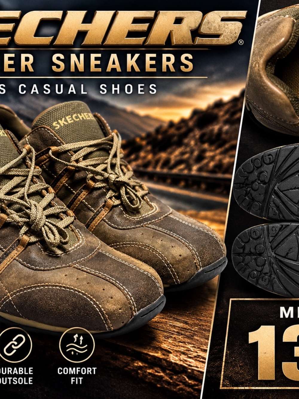 Skechers Mens 13 Brown Leather Sneakers Retro Y2K Casual Lace Up Shoes 47.5